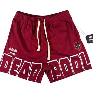 Marvel x Civil Regime Deadpool Mesh Shorts Burgundy‎ Red Mens Small New NWT